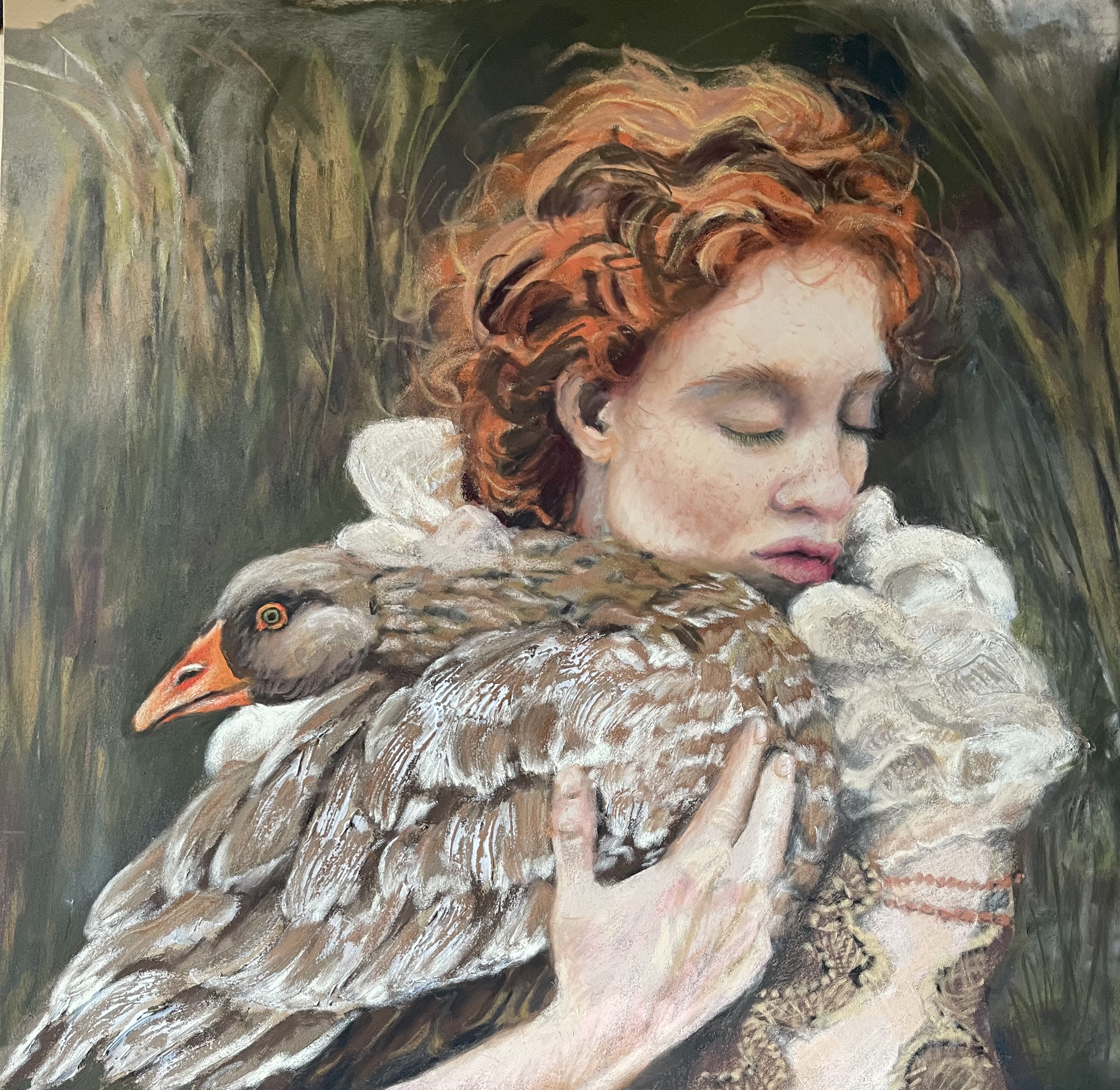woman with duck portrait